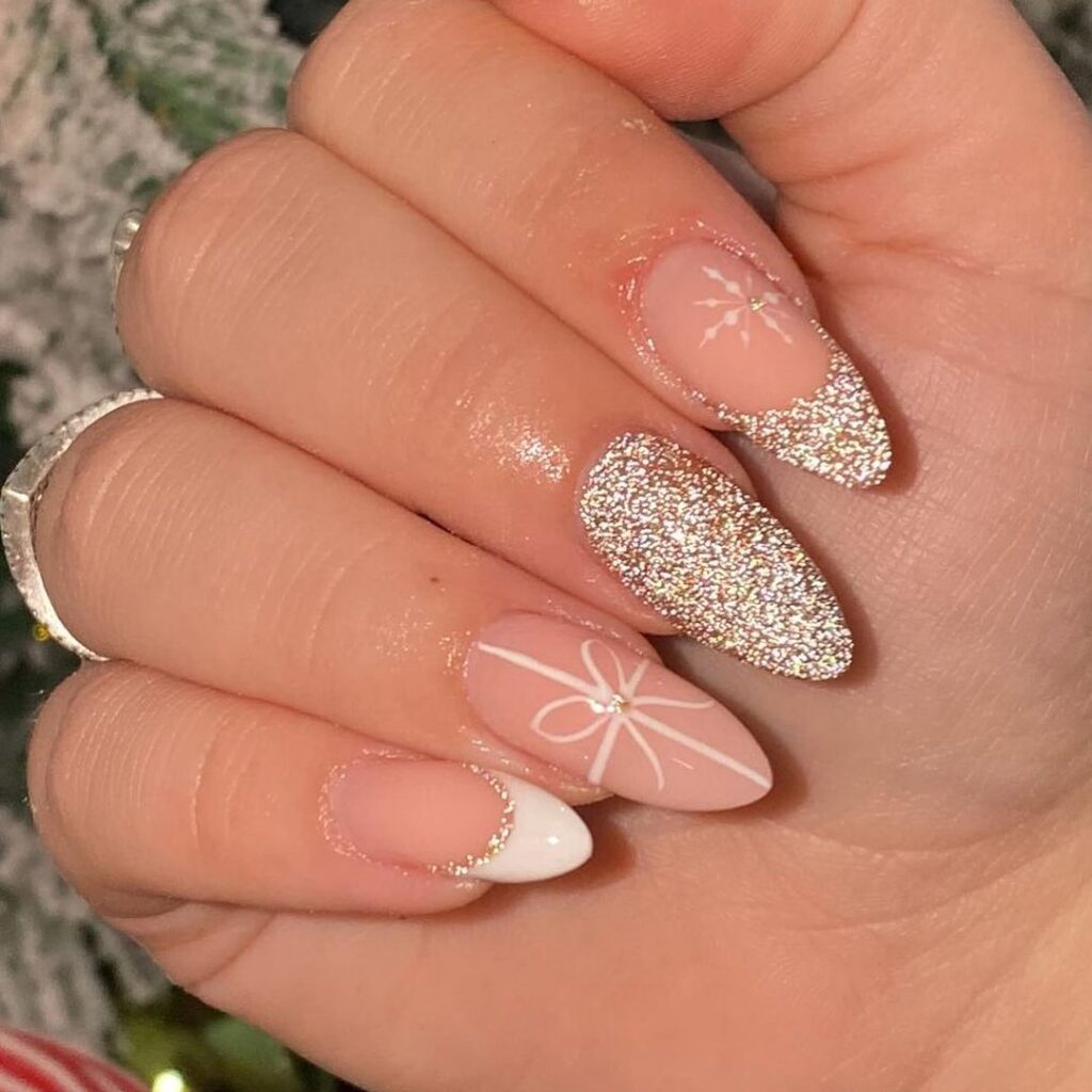 Festive Gold Glitter & Holiday Gift Nail Art: A Perfect Seasonal Sparkle