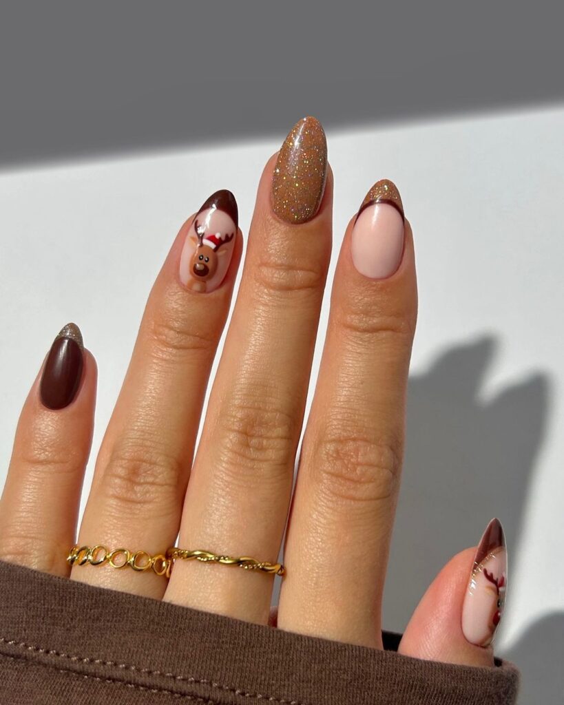 Glamorous Brown & Glitter Nail Art: Warmth Meets Sparkle