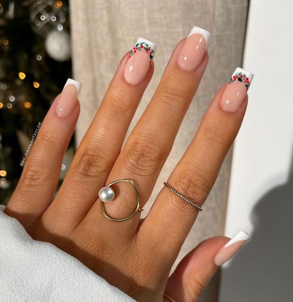 Floral Fantasy: Elegant Christmas Nail Design with Winter Blooms