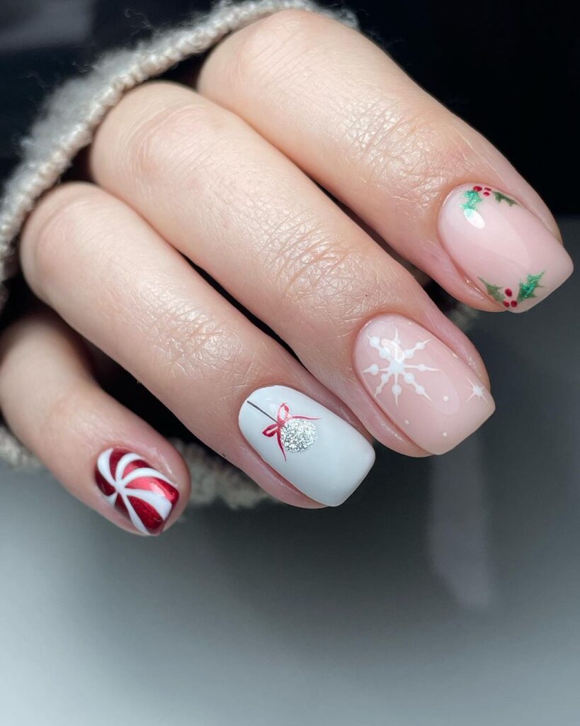 Candy Pop & Snowflakes: A Sweet Winter Wonderland Nail Art