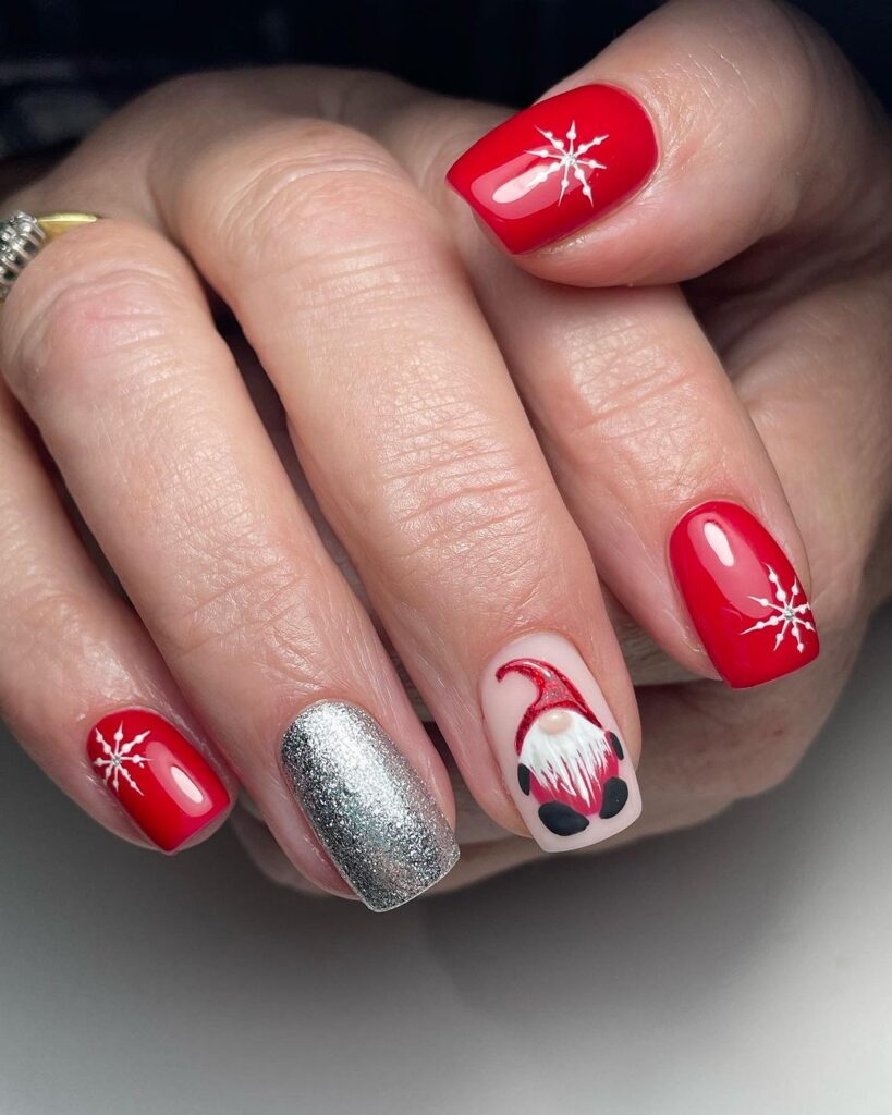 Red & White Snowflakes: Festive & Cozy Holiday Nail Art