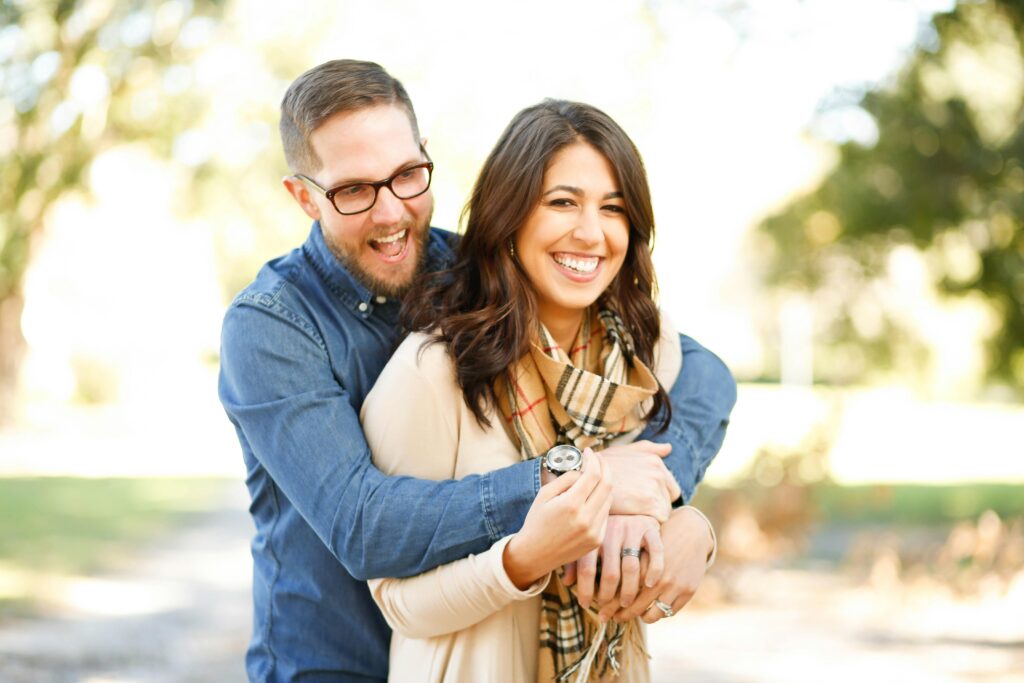 couple hugging and laughing 